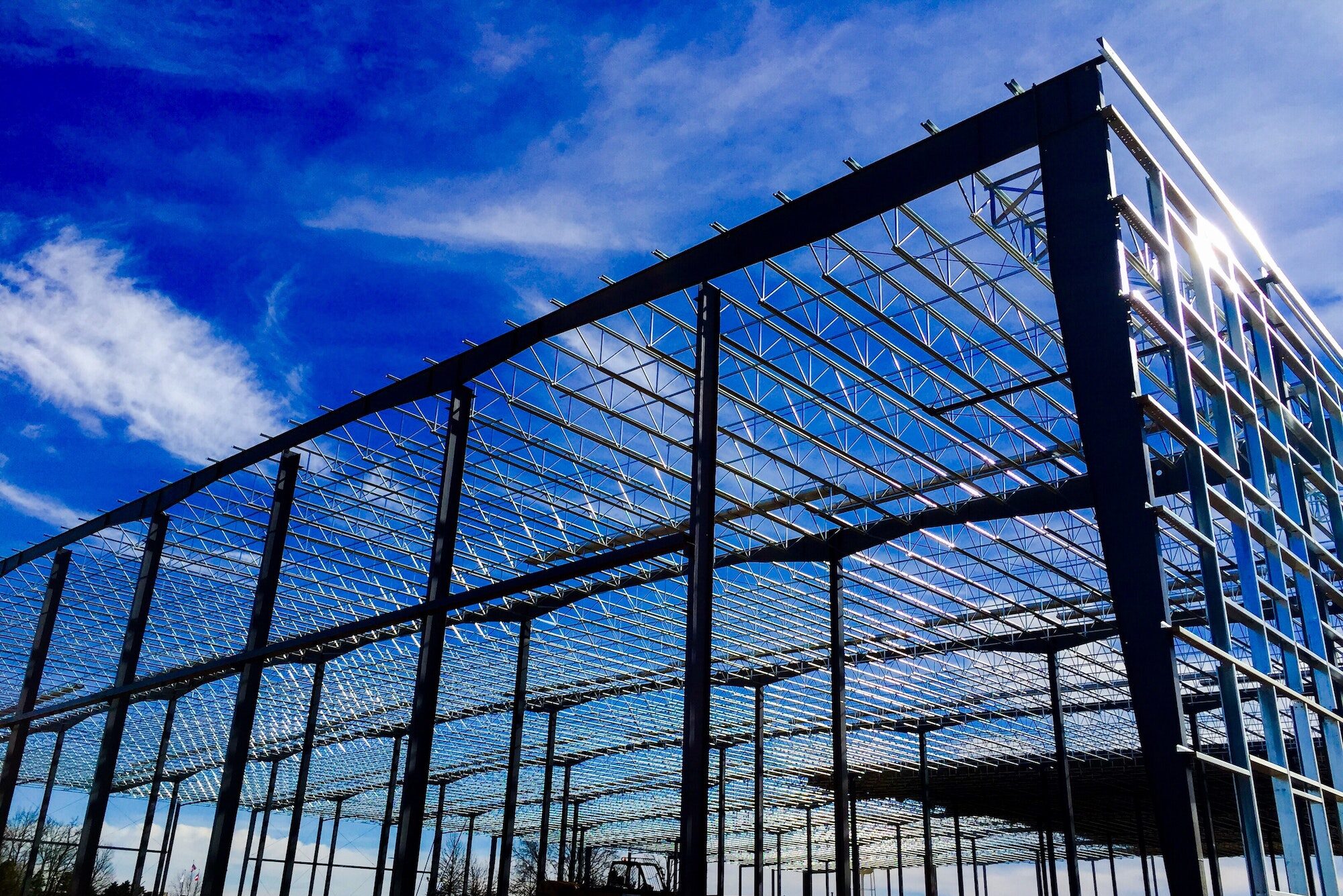 Steel frame of a building